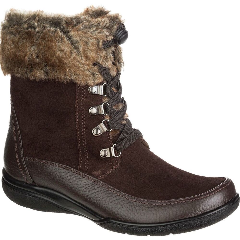 NWOB Clarks Kearns Ramsey Brown Suede Faux Fur Winter Boots Women Size 7.5M